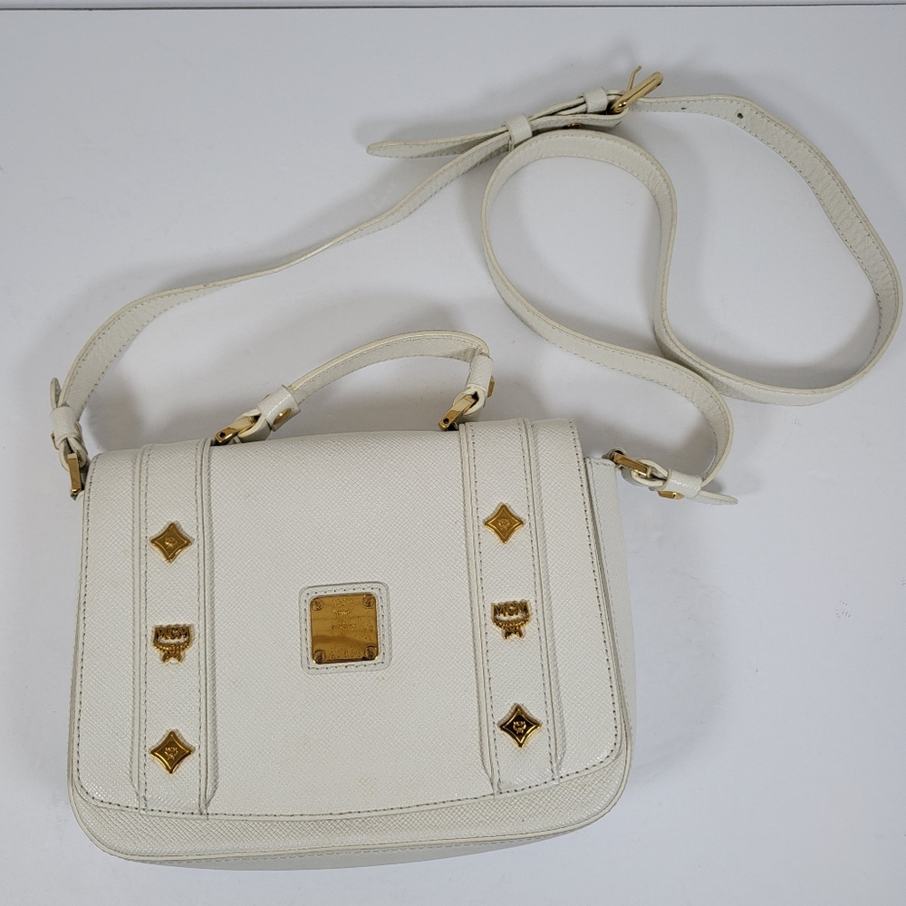 Authentic Cute MCM White Top Handle Crossbody Bag G0805